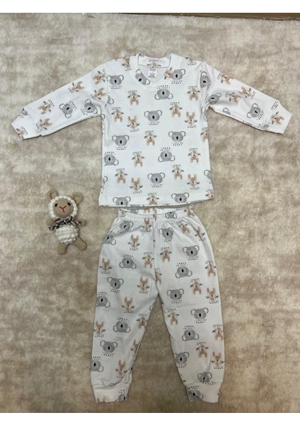 Koala ve Tavşan Desenli 2’li Çocuk Pijama Takımı – %100 Pamuk – Unisex Uzun Kollu Pijama Seti