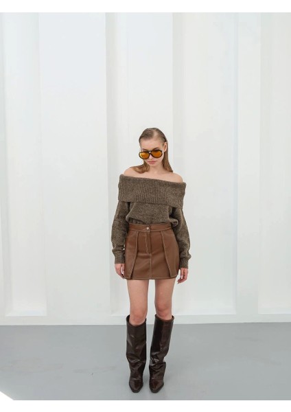 Kontrast Deri Etek Kahve modelleri