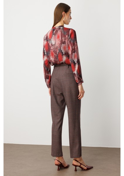 Ekoseli Boru Paça Pantolon