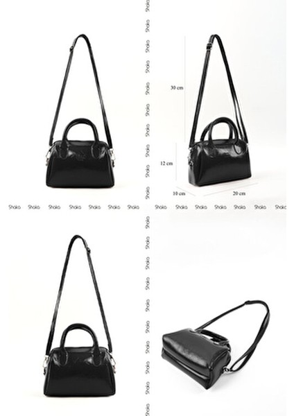 Kırışık Dokulu Siyah SHK184 Suni Deri ,fermuarlı Tek Bölmeli ,askılı El, Kol ve Omuz Çantası