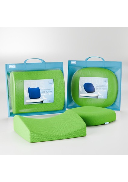 Visco Oturma ve Bel Destek Yastık Seti, Ortopedik, Yeşil