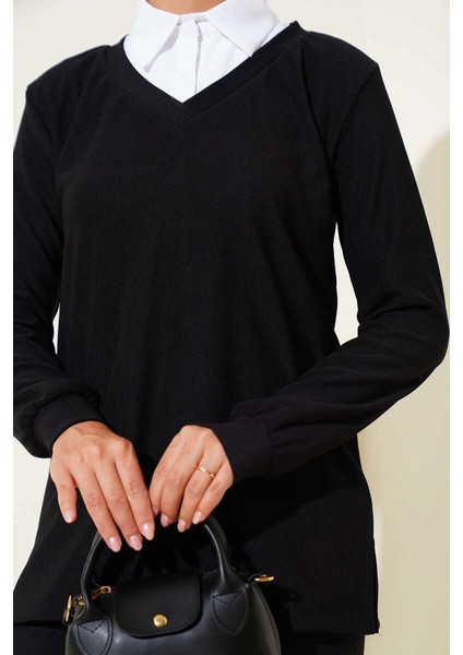 Gömlek Yaka Fitilli Salaş Ikili Takım Siyah modelleri