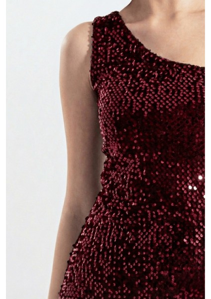 Nicole | Pul Payetli Kadife Tek Omuz Mini Slim Abiye Elbise modelleri