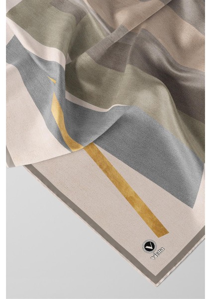 Twill Geometrik Desenli Gri - Bej Renkli 90X90 Eşarp (Ipek Içermez) Kenar Dikiş Şekli El Dikişli fiyatları