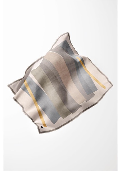 Twill Geometrik Desenli Gri - Bej Renkli 90X90 Eşarp (Ipek Içermez) Kenar Dikiş Şekli El Dikişli modelleri