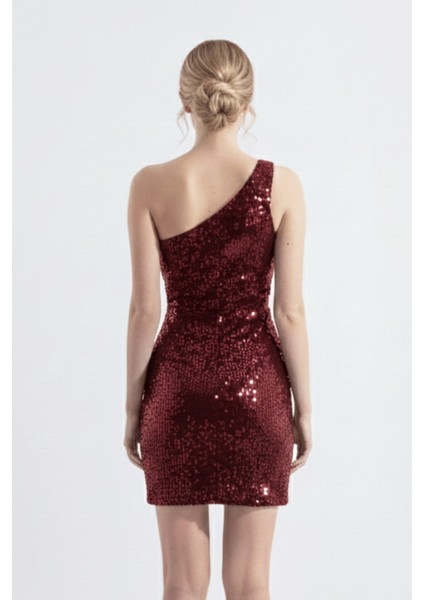 Nicole | Pul Payetli Kadife Tek Omuz Mini Slim Abiye Elbise indirimleri
