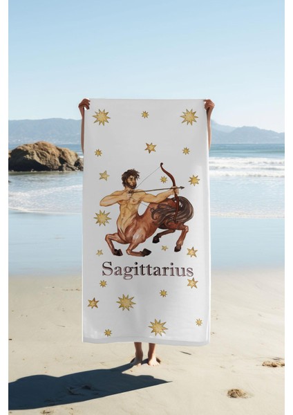 Dijital Baskı Plaj Deniz Havlusu Yay Burcu Desenli Peştamal HVL0039