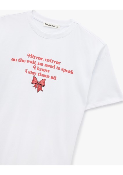 Pamuklu Kısa Kollu Bisiklet Yaka Baskılı Oversize Tişört modelleri