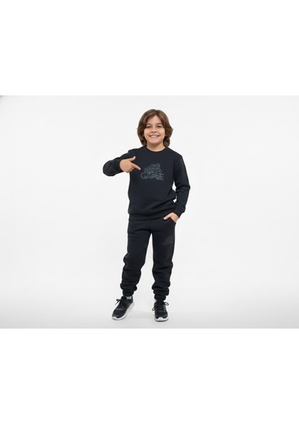 3 Iplik Çocuk Şardonlu Kabartmalı Baskı Siyah Kombin 2 fiyatları