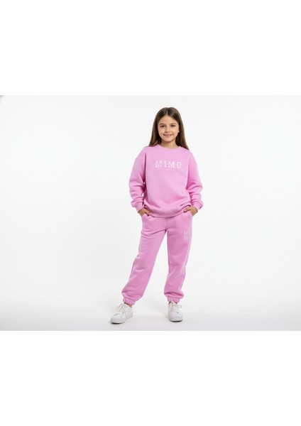 3 Iplik Çocuk Şardonlu Kabartmalı Baskı Pembe Kombin 4