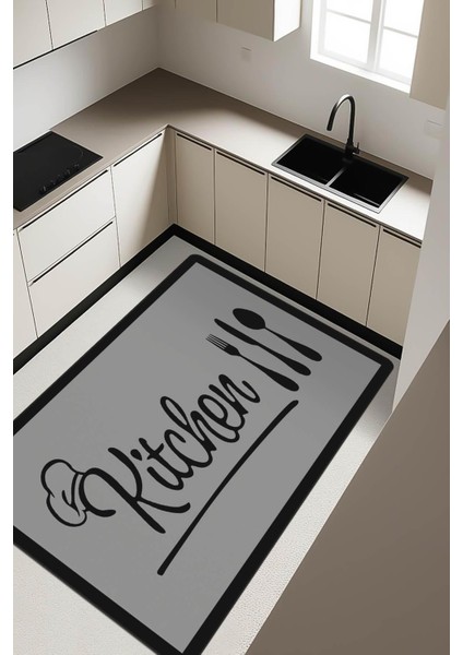 Kitchen Desenli Dijital Baskı Kaymaz Taban Mutfak Halısı H0061
