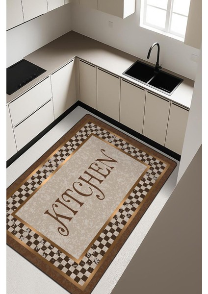 Parlak Kadife Kumaş Dijital Baskı Dot Kaymaz Tabanlı Mutfak Halısı H0034