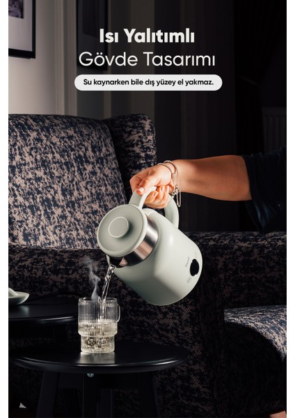 KT-01 Retrofi Su Yeşili 1.5 L Retro Elektrikli Kettle Su Isıtıcı fırsatları