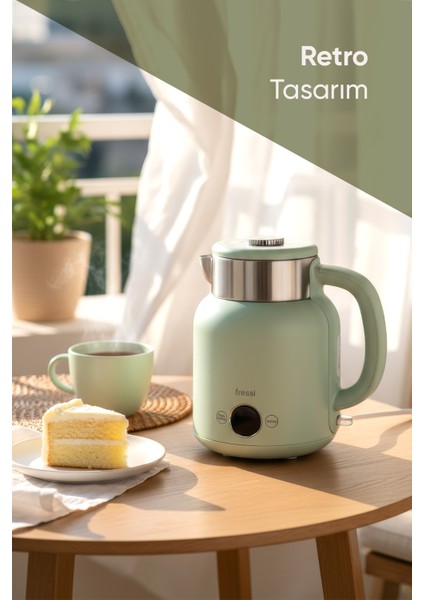 KT-01 Retrofi Su Yeşili 1.5 L Retro Elektrikli Kettle Su Isıtıcı indirimleri