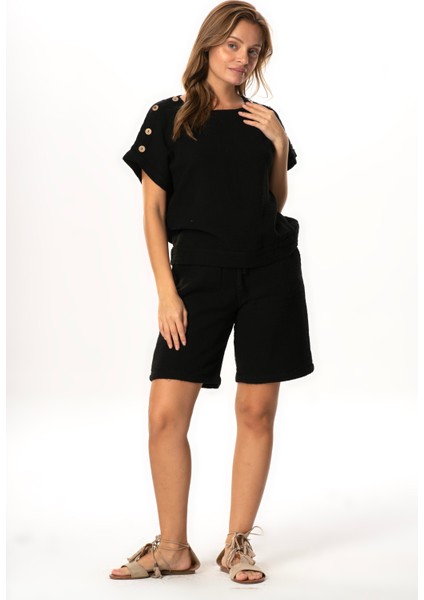 Inci Bağlamalı Uzun Yazlık Müslin Şort Siyah Syh fırsatları