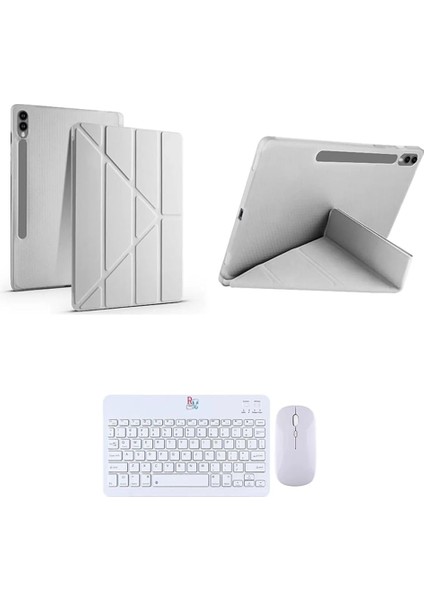 Teknoloji Samsung Galaxy Tab S9 Fe Plus X610 12.4 Inç Ile Uyumlu Standlı Kılıf ve Klavye Mouse 2 Li Set Gri