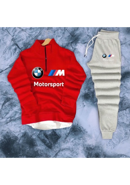 Içi Polar Mevsimlik Tüylenme Yapmaz Bmwmotorsport Büyük Yarım Fermuarlı Sweathirt- Eşofman Altı