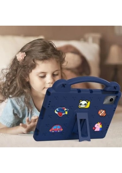 Galaxy Tab A9 8.7 Inç X110 X113 X115 X117 Uyumlu Kılıf Tablet Standlı Silikon Çocuklara Özel Unicorn Panda Balık Figürlü Tablet Kılıfı Arkadaki Tutucu Sevimli ve Katlanabilir (Lacivert Tablet Kılıfı)
