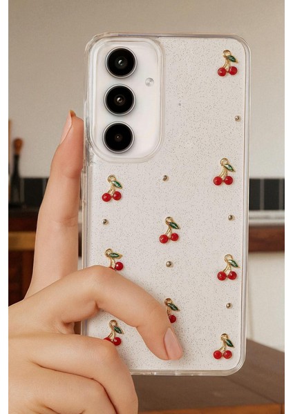 Samsung A26 Uyumlu - Epoksi Kiraz Desenli, Şeffaf, Darbe Dayanıklı Telefon Kılıfı modelleri