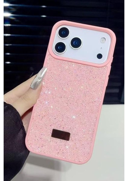 Apple iPhone 17 Pro Max Uyumlu – Pembe Taşlı Işıltılı Silikon Kılıf Darbeye Karşı Dayanıklı Kapak