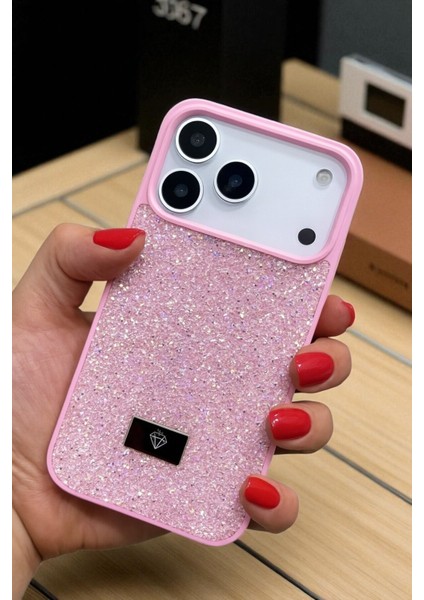 Apple iPhone 17 Pro Max Uyumlu – Pembe Taşlı Işıltılı Silikon Kılıf Darbeye Karşı Dayanıklı Kapak fiyatları