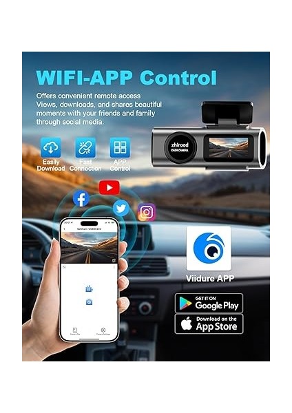 Wifi Dashcam, 170° Süper Geniş Açılı Ön Araç Içi Kamera, Uygulama Kontrolü, 64 G Sd Kart ve Çıkarılabilir Tutucu, 1,47 Inç IPS Ekran, Gece Görüşü, Wdr, G Sensörü, Döngü Kayıt, 24 Saat Park Izleme modelleri