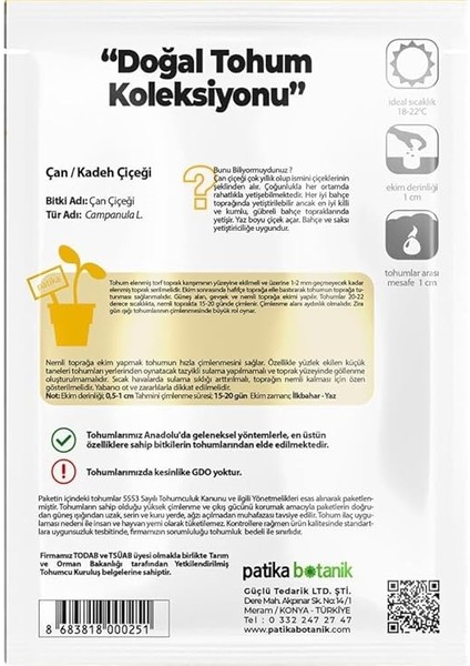 Botanik 100 Adet Çan Kadeh (Campanula L.) Çiçek Tohumu modelleri