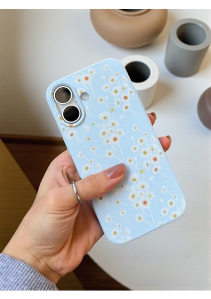 iPhone 16 Uyumlu Papatya Desenli Mavi Lansman Liquid Silikon Kılıf fiyatları