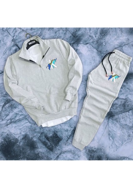 Yarım Fermuarlı Özel Grafik Boğa Desenli Eşofman Takımı Eşofman Sweatshirt 6 Renk