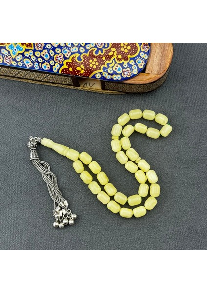 Usta Işçilikli Orjinal Rus Tek Taş Damla Kehribar Tespih | Özel Gümüş Püsküllü