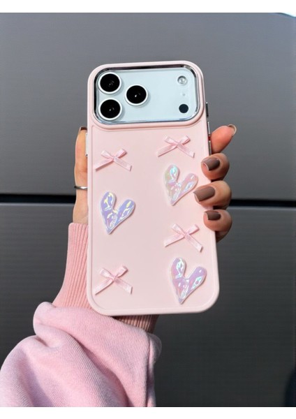 Apple Iphone 17 Pro Uyumlu Kılıf Kurdele ve Kalp Figürlü Darbeye Dayanıklı Yumuşak Silikon Kapak indirimleri