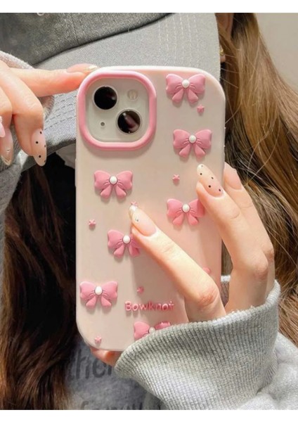 iPhone 13 / 14 / 15 Uyumlu Pembe Fiyonk Desenli Kabartmalı Yumuşak Silikon Kılıf fiyatları