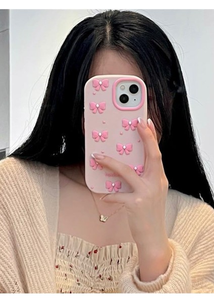 iPhone 13 / 14 / 15 Uyumlu Pembe Fiyonk Desenli Kabartmalı Yumuşak Silikon Kılıf modelleri