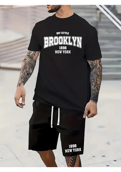 Brooklyn Harfleri Baskılı Erkek 2 Parça Moda Takım