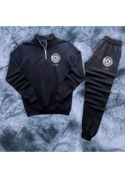 2 Iplik Penye Şardonlu Dik Yaka Eşofman Takımı Alt Üst Thejorparis Baskılı