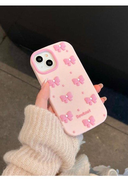 iPhone 13 / 14 / 15 Uyumlu Pembe Fiyonk Desenli Kabartmalı Yumuşak Silikon Kılıf