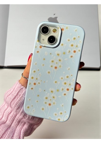 iPhone 13/14/15 Uyumlu Papatya Desenli Mavi Lansman Liquid Silikon Kılıf fiyatları