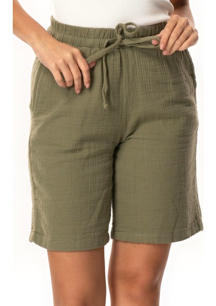 Inci Bağlamalı Uzun Yazlık Müslin Şort Haki Hk modelleri