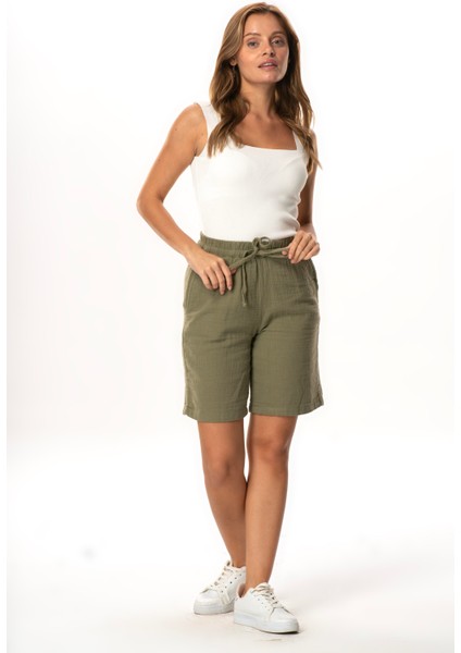 Inci Bağlamalı Uzun Yazlık Müslin Şort Haki Hk indirimleri