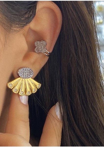 Tasarım Ithal Çelik Taşlı Yelpaze Küpe