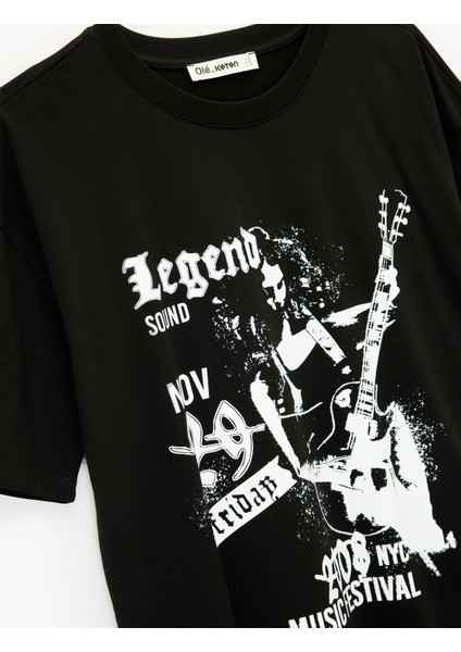 Kısa Kollu Bisiklet Yaka Baskılı Oversize Tişört modelleri