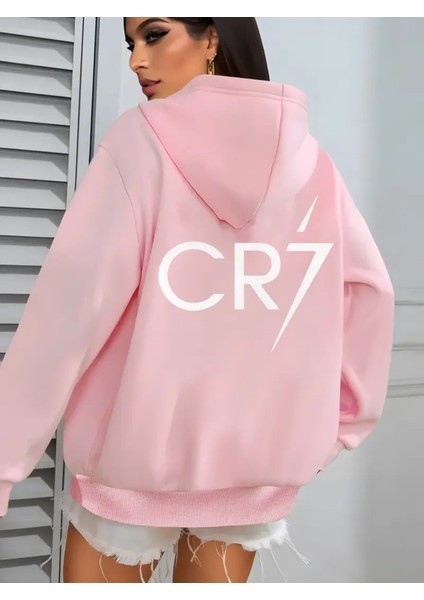 Cr7 Grafik Baskılı Kanguru Yaka Sweatshirt - Kadınlar Için Cepli Rahat Uzun Kollu