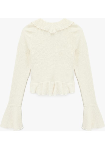 Fırfır Detaylı Uzun Kollu Slim Fit V Yaka Tişört fiyatları