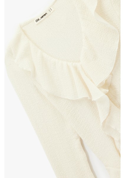 Fırfır Detaylı Uzun Kollu Slim Fit V Yaka Tişört modelleri