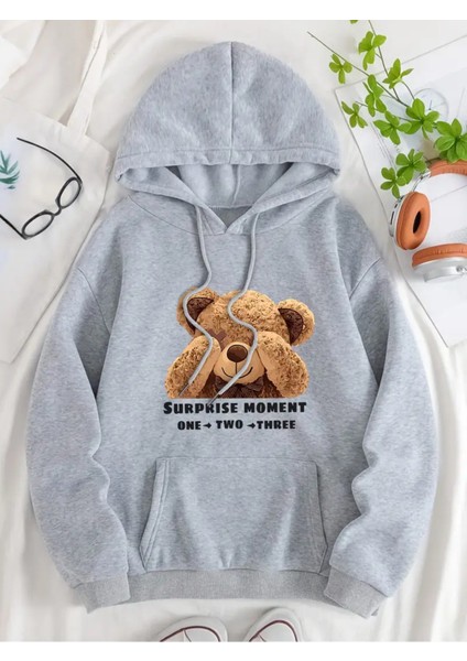 Trden Women's Cute Bear & Letter Print Hoodie