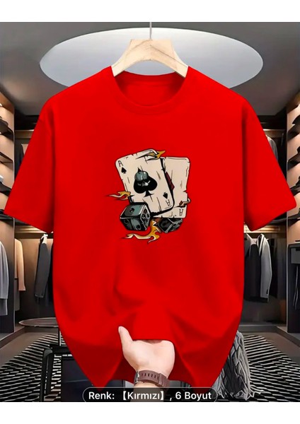 Oversize Pamuklu Yeni Sezon Iskanbil As ve Zar Desenli Siyah Beyaz Renkli Thşört