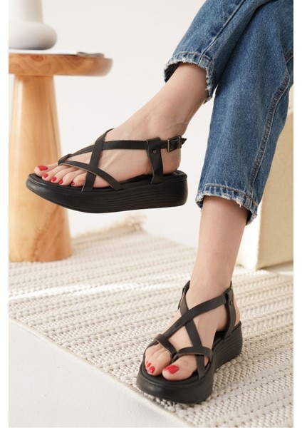 Linya Siyah Hakiki Deri Sandalet fiyatları