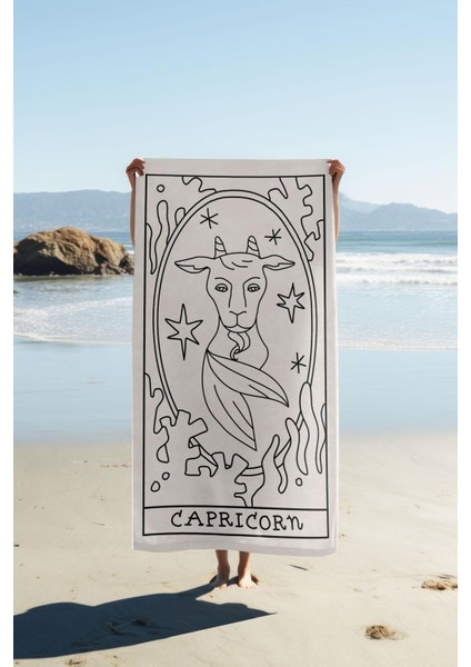 Dijital Baskı Plaj Deniz Havlusu Oğlak Burcu Desenli Peştamal HVL0044