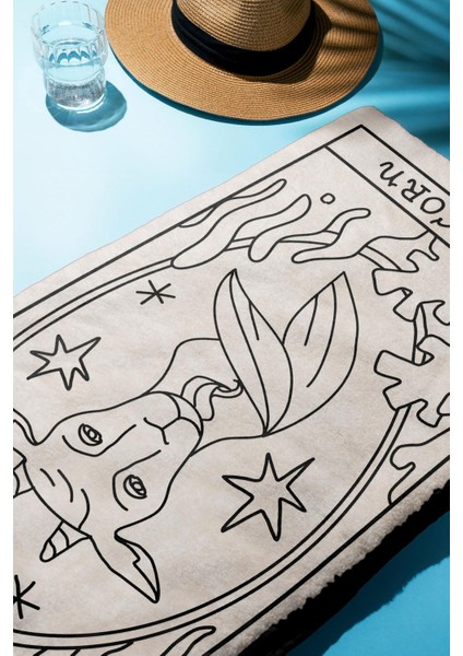 Dijital Baskı Plaj Deniz Havlusu Oğlak Burcu Desenli Peştamal HVL0044 fiyatları