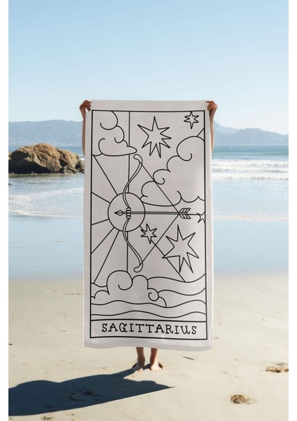 Dijital Baskı Plaj Deniz Havlusu Yay Burcu Desenli Peştamal HVL0052